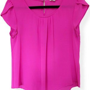 MINE Hot Pink Cap Sleeve Sheer Pullover Blouse M
